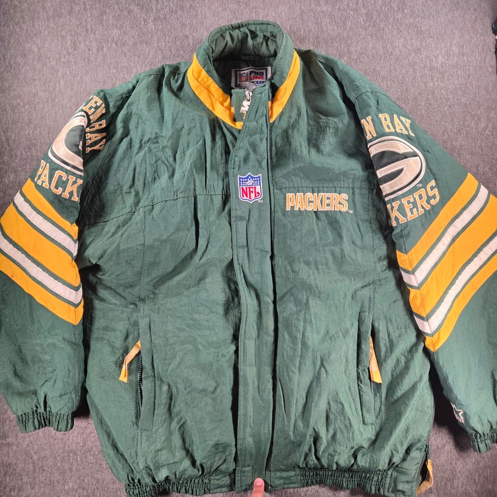 Vintage Starter Green Bay Packers NFL Puffer Jacket Mens Large Green Quilted
